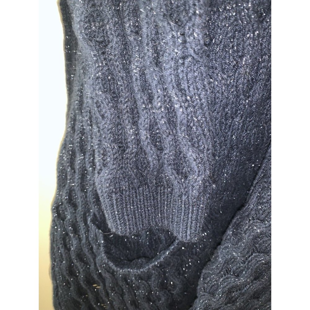 Lands End Flecked Navy Blue Cotton Blend Chunky Knit Cardigan Sweater Sz ?? EUC - Picture 6 of 10
